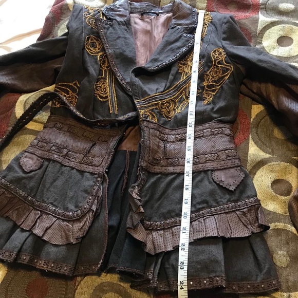 Jean Paul Gaultier embroidered brown jacket with leather detailing in sz S. - Picture 11 of 16